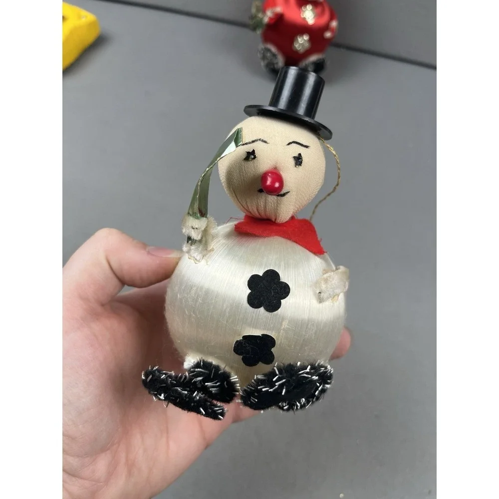Vintage Christmas Ornament‎ Snowman And Santa Satin Ball Figure 1970's